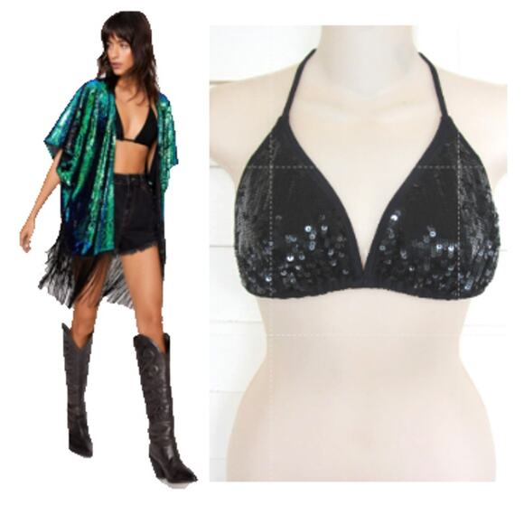 Freestyle Revolution Black Sequins Bikini Festival Vegas Rave Top - Picture 4 of 4